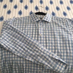 Men’s blue and white checked dress shirt